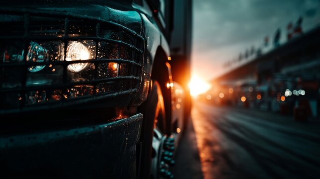 Truck Accelerating at Misano World Circuit with Sunlight Reflection