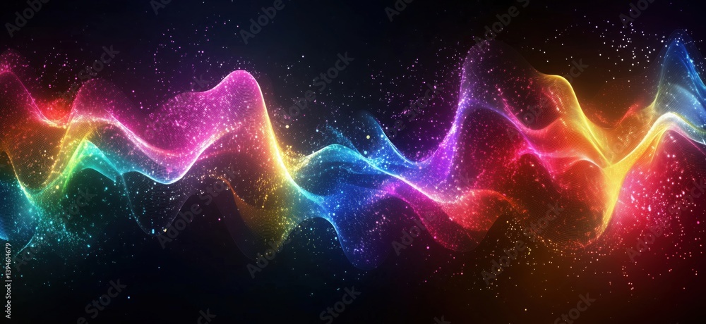 Aufkleber colorful abstract wave patterns with glowing particles and light effects