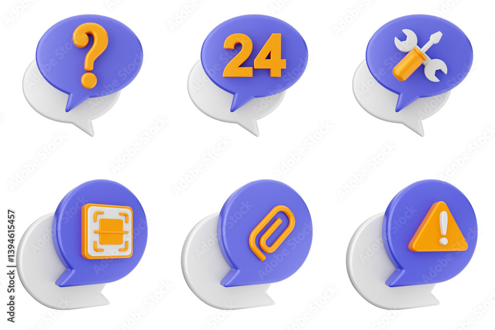 Poster 3d chat bubble message speech talk icon set bundle