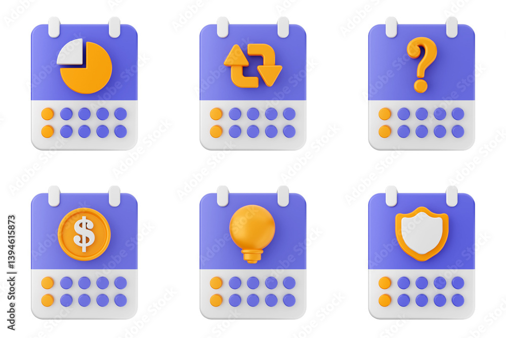 Poster 3d calendar time reminder schedule event icon set bundle