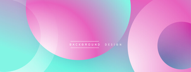 Abstract background features overlapping circles, vibrant pinks, turquoise hues. Smooth gradients create modern, dynamic visual effect. Minimalist design suitable for digital projects.