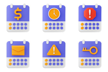 Naklejka premium 3d calendar time reminder schedule event icon set bundle