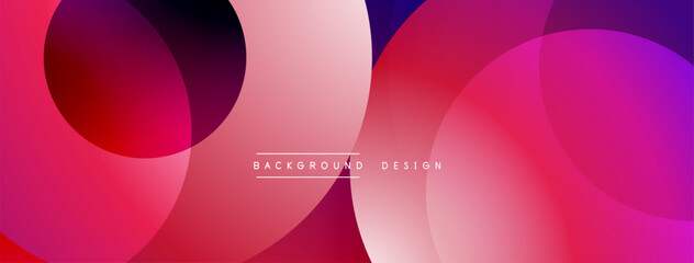 Abstract overlapping circles create vibrant gradient background. Pink, purple, maroon hues blend smoothly, forming modern design element. Minimalist aesthetic.