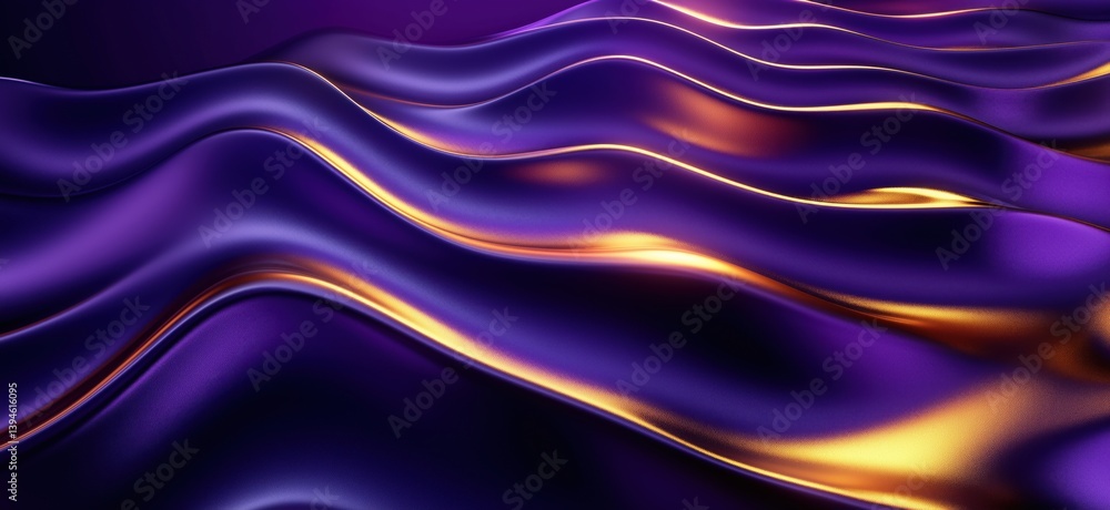 Poster abstract purple and gold wave patterns creating a smooth flowing texture