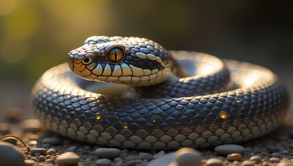 Obraz premium Close-Up of a Beautifully Patterned Snake on Pebbles