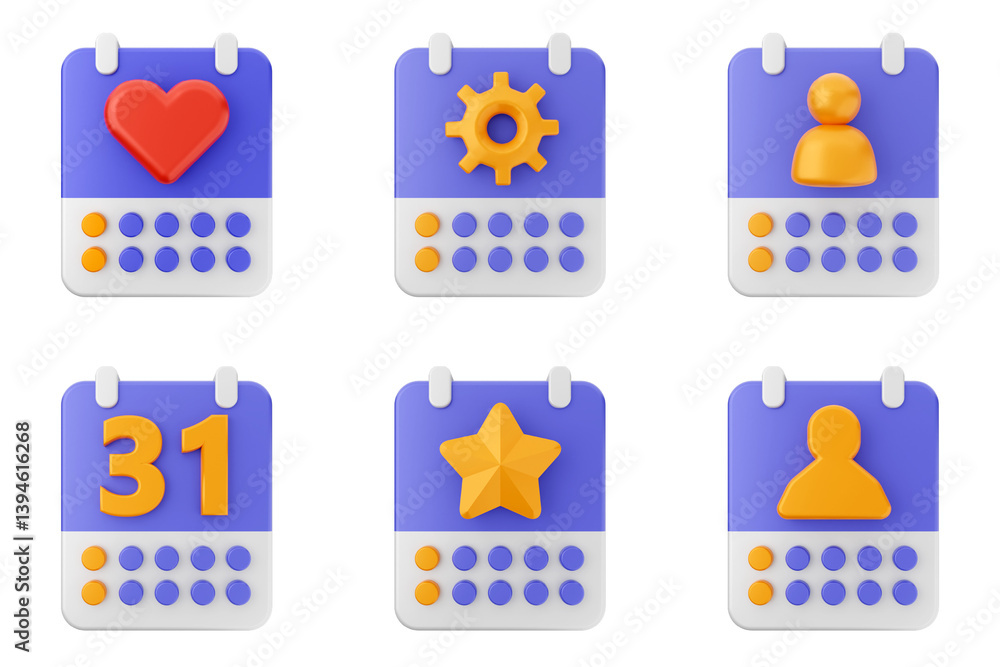 Poster 3d calendar time reminder schedule event icon set bundle