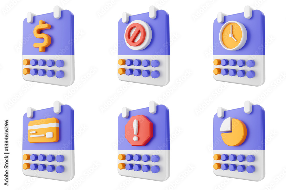 Poster 3d calendar time reminder schedule event icon set bundle