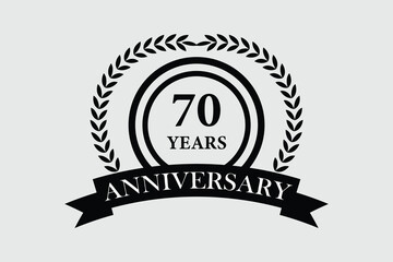 70 years anniversary icon with laurel wreath and number symbol, vector illustration.