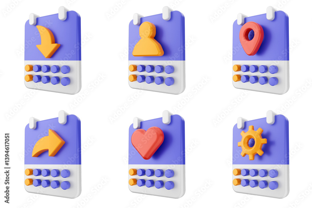 Poster 3d calendar time reminder schedule event icon set bundle