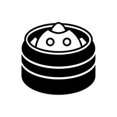 Black Bamboo Steamer Icon – Silhouette Vector on White Background.