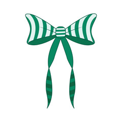 Bold green bow with geometric mint stripes for Christmas decor, party wrapping, festive invitations, modern design themes.