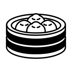 Minimalist Bamboo Steamer Vector Icon – Black Silhouette on White.