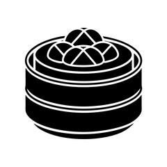 Black Bamboo Steamer Icon – Silhouette Vector on White Background.