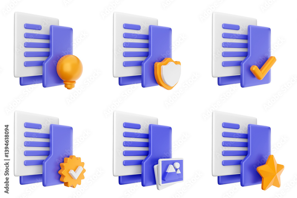 Poster 3d file folder document information archive icon set bundle