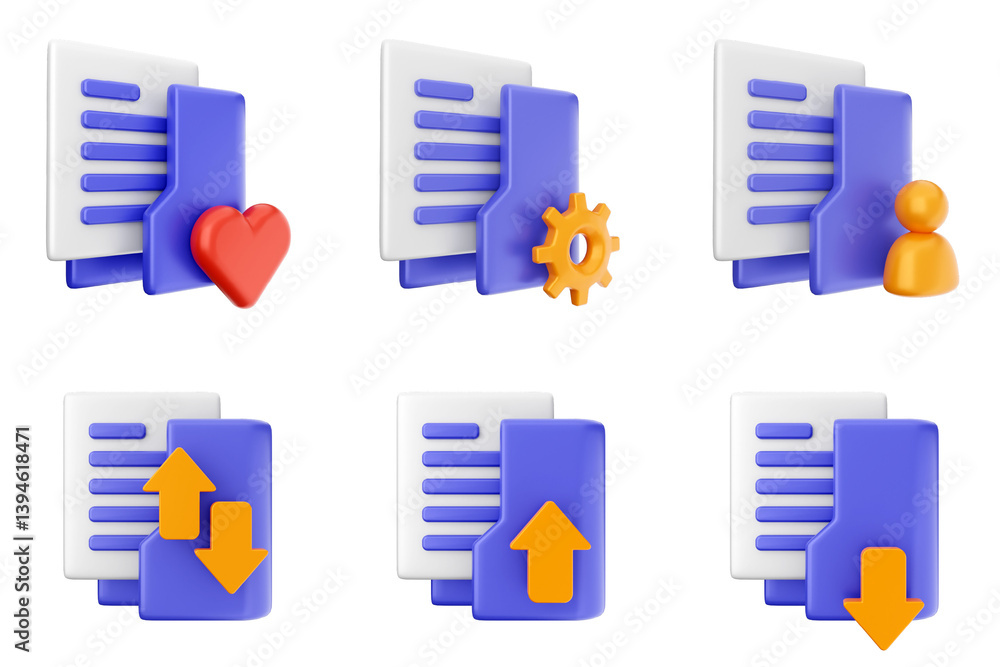 Poster 3d file folder document information archive icon set bundle