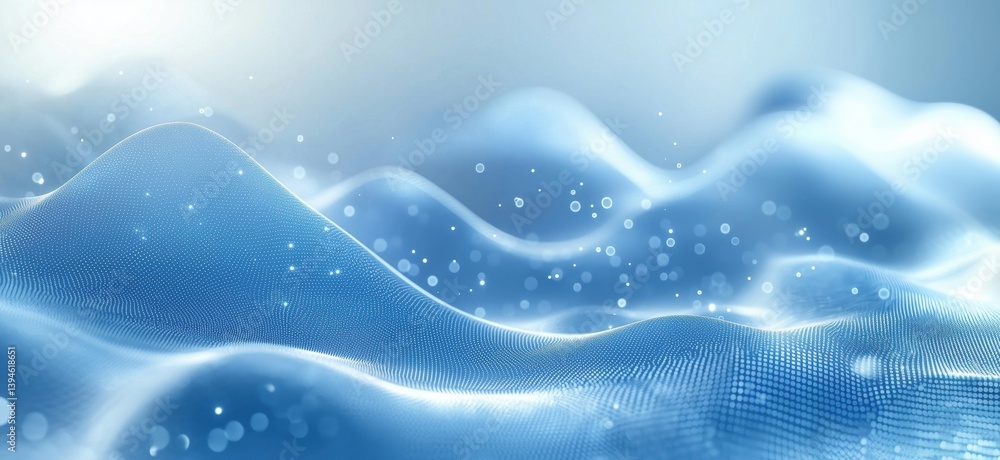 Poster abstract blue wave background with glowing particles and soft curves