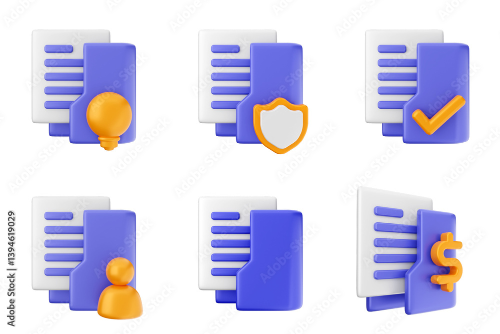 Poster 3d file folder document information archive icon set bundle