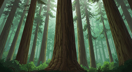Majestic Redwood Forest Giant Trees Tranquil Nature Scene Lush Greenery
