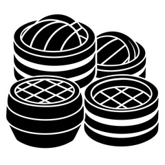 Bamboo Steamer Silhouette Vector Icon – Clean White Background Design.