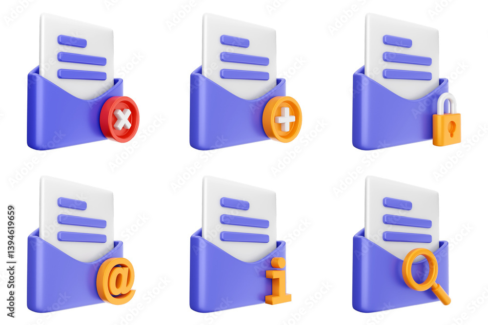 Poster 3d mail email message document envelope icon set bundle