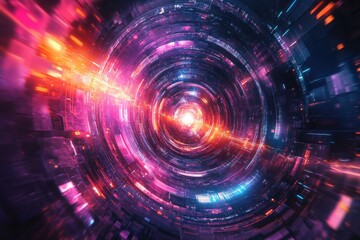 Fototapeta premium Abstract Digital Circle of Light with Bright Colors in Vector Technology Art Style