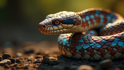 Obraz premium Blue and Orange Scaled Snake in Natural Light