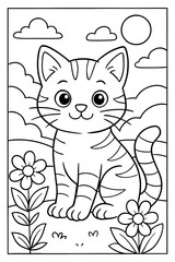 Funny cartoon cats and a playful mouse sitting together in a cute illustration