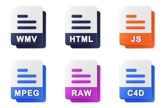3d file format type icon set bundle wmv html js mpeg raw c4d