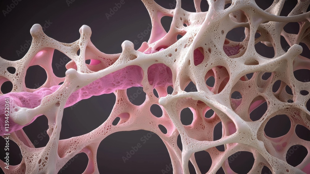 Fototapete a 3d rendering of a complex, organic structure with a pink core and white base.