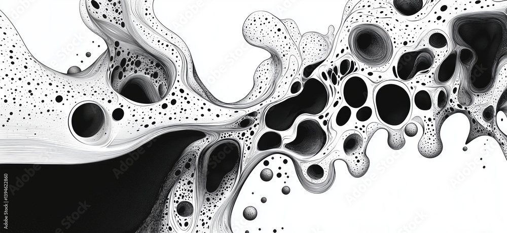 Aufkleber abstract black and white fluid shapes with intricate patterns and textures