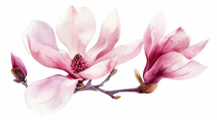 Obraz premium Watercolor pink magnolia flower with bud
