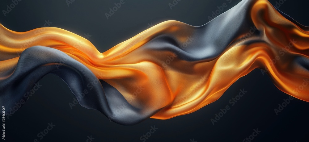 Poster abstract flowing fabric in orange and black colors creating dynamic wave patterns