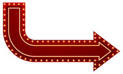 Retro red arrow with glowing lights points right