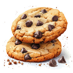 Chocolate Chip Cookies, watercolor illustration, isolated on a white background.

