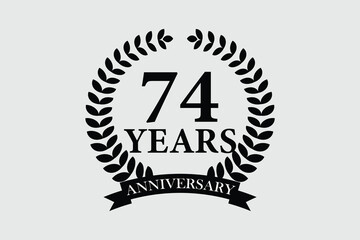 74 years anniversary icon with laurel wreath and number symbol, vector illustration.