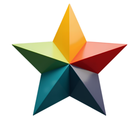 Colorful Star, 3D Render, Pointed Edges, Transparent Background.