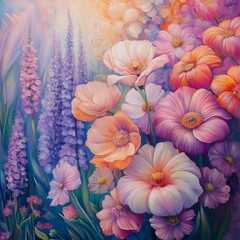 Garden of Sound: Imagine a garden where each flower represents a different sound or music note. Use soft brushstrokes to blend colors that reflect the rhythm and melody of nature, transforming the sen