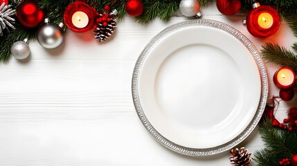 Christmas Dinner Plate Setting Festive Decor White Wood