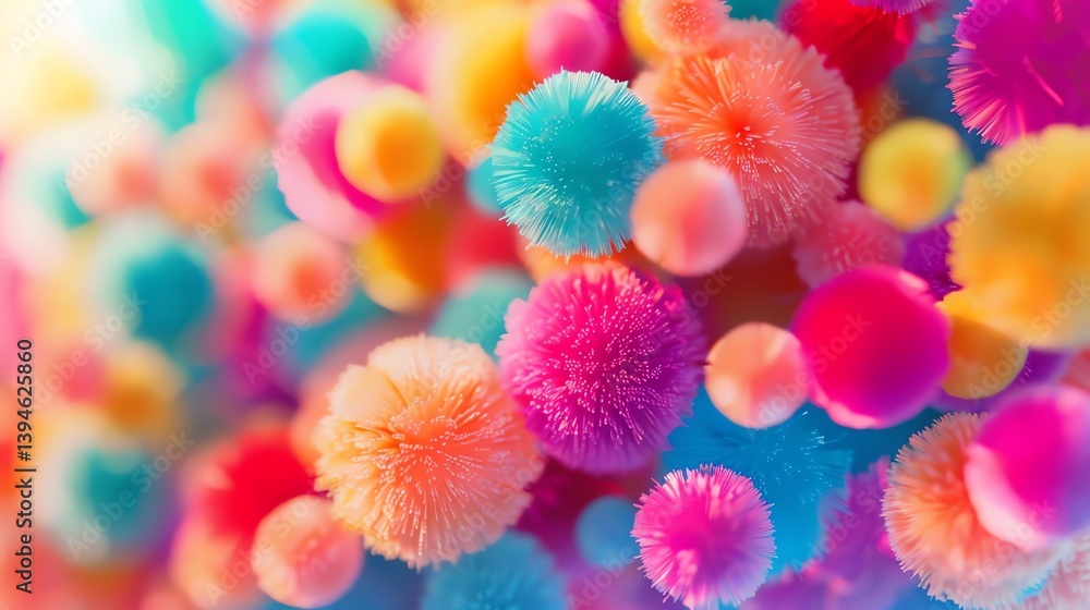 Aufkleber colorful 3d rendering of fluffy balls. the balls are of different sizes and colors, and they appear 