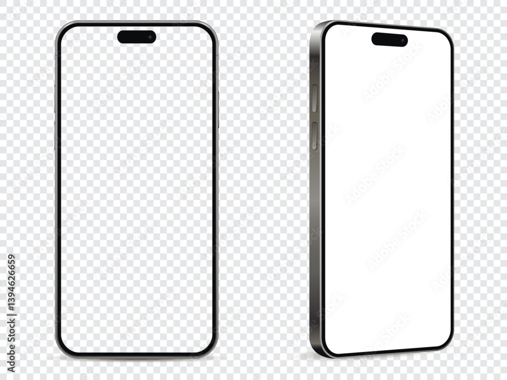 Poster realistic smartphone mockup. mobile phone with white and empty screen on transparent background.