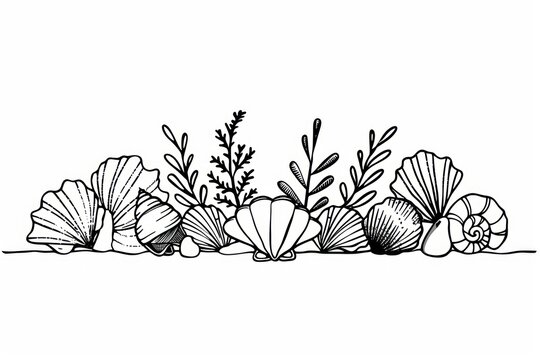 Divider doodle border shell drawing sketch line.