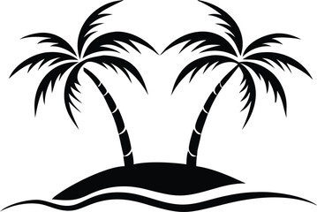 Tropical Palm Tree Silhouette Island Beach Vector Illustration