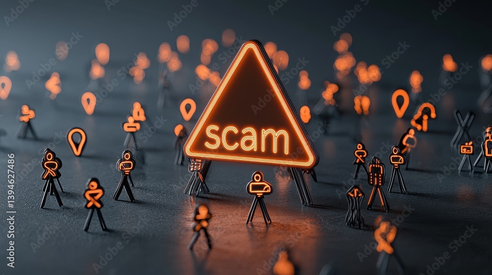 Poster this image depicts a cautionary warning about scams frauds and various digital security threats that