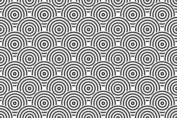 Vector seamless pattern with bold striped circles. Stylish geometric texture. Modern abstract background.