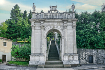 Frontal view of the Arco delle Scalette, in Vicenza, Italy