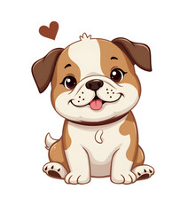 Fototapeta premium Cute Cartoon Bulldog Puppy with Heart, Brown & White, transparent background