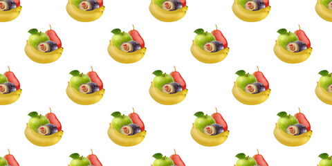 Obraz premium Seamless pattern of isolate fresh fruits creating a vibrant and healthy design