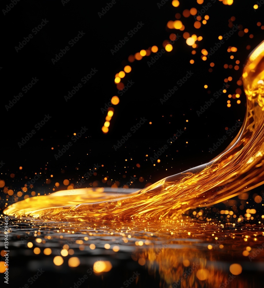 Aufkleber golden liquid flowing with sparkling droplets creating mesmerizing visual effects