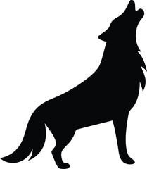 Howling Wolf Silhouette  Wild Lone Animal Vector Art