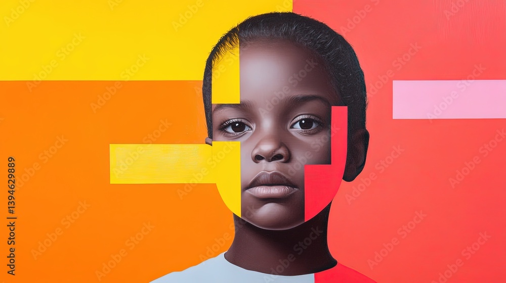 Poster child portrait with color block background